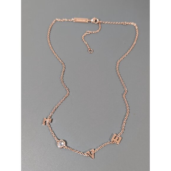 Puravida Rose Gold Tone LOVE Crystal Dainty Chain Necklace 17" - Picture 2 of 7